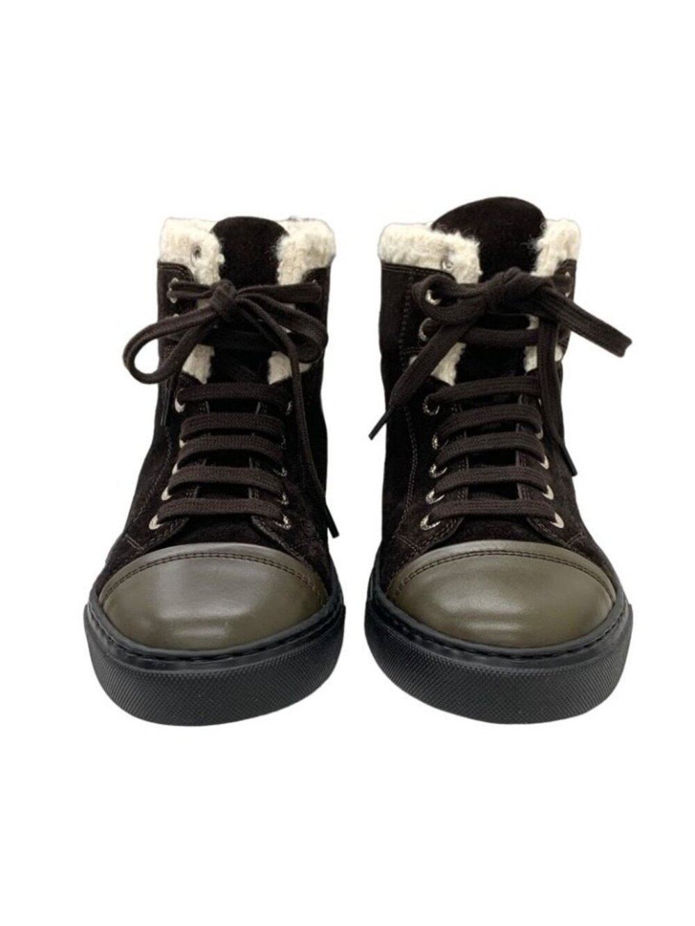 Chanel Sneakers Shoes Suede Leather Brown White High Cut Coco Mark - Picture 2 of 9